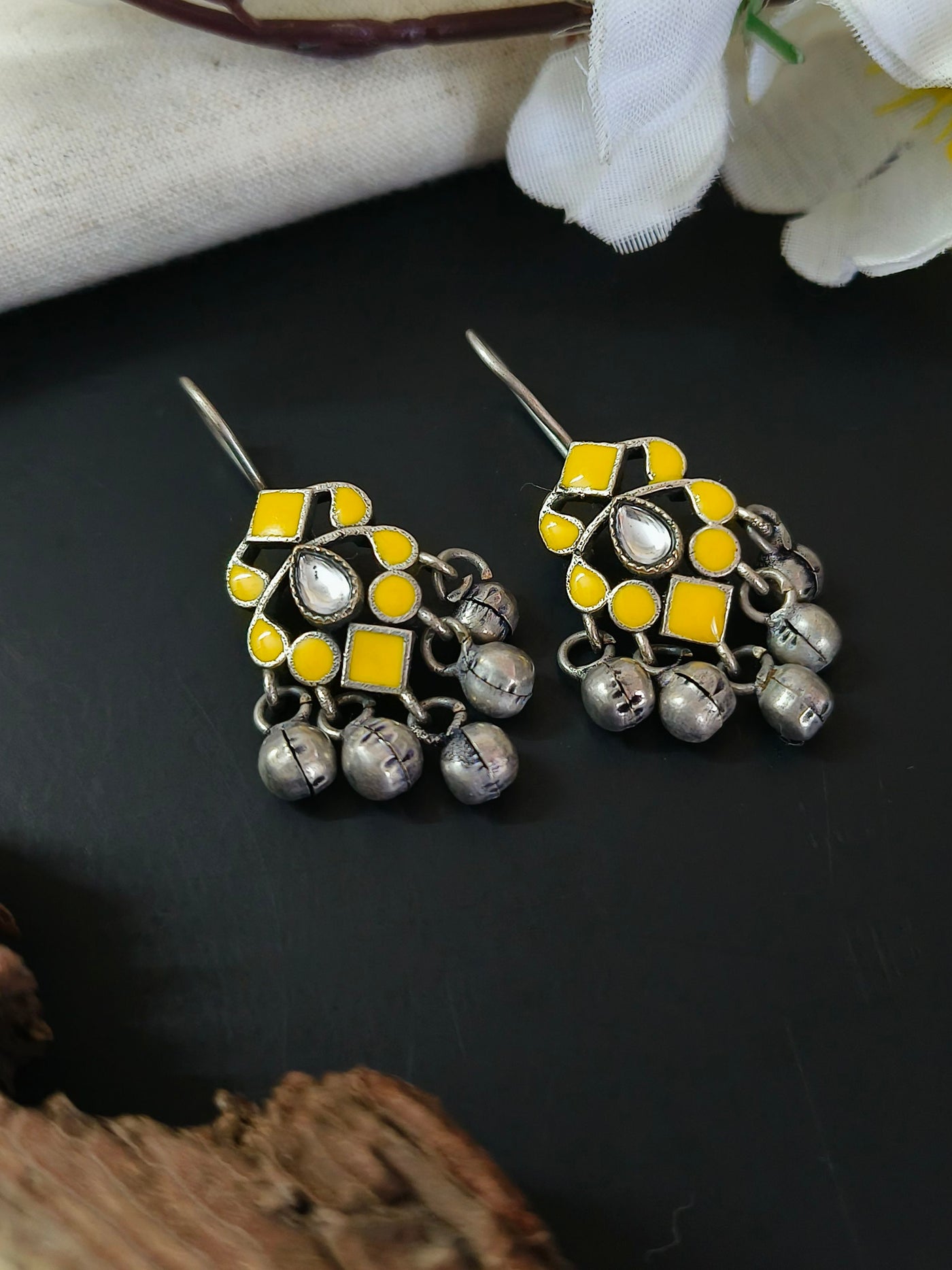 Oxidized Silver Plated Brass Earrings with Intricate Design