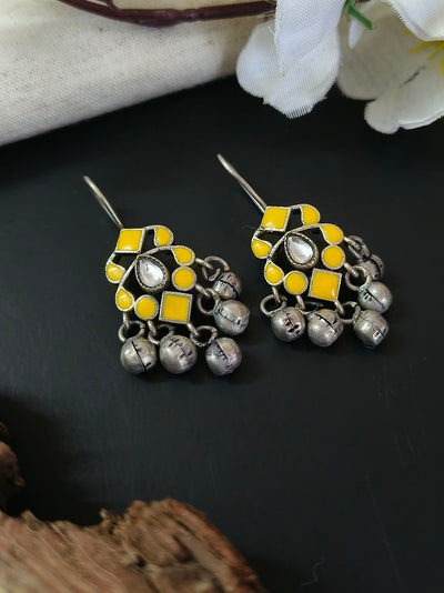 Oxidized Silver Plated Brass Earrings with Intricate Design