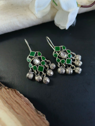 Oxidized Silver Plated Brass Earrings with Intricate Design
