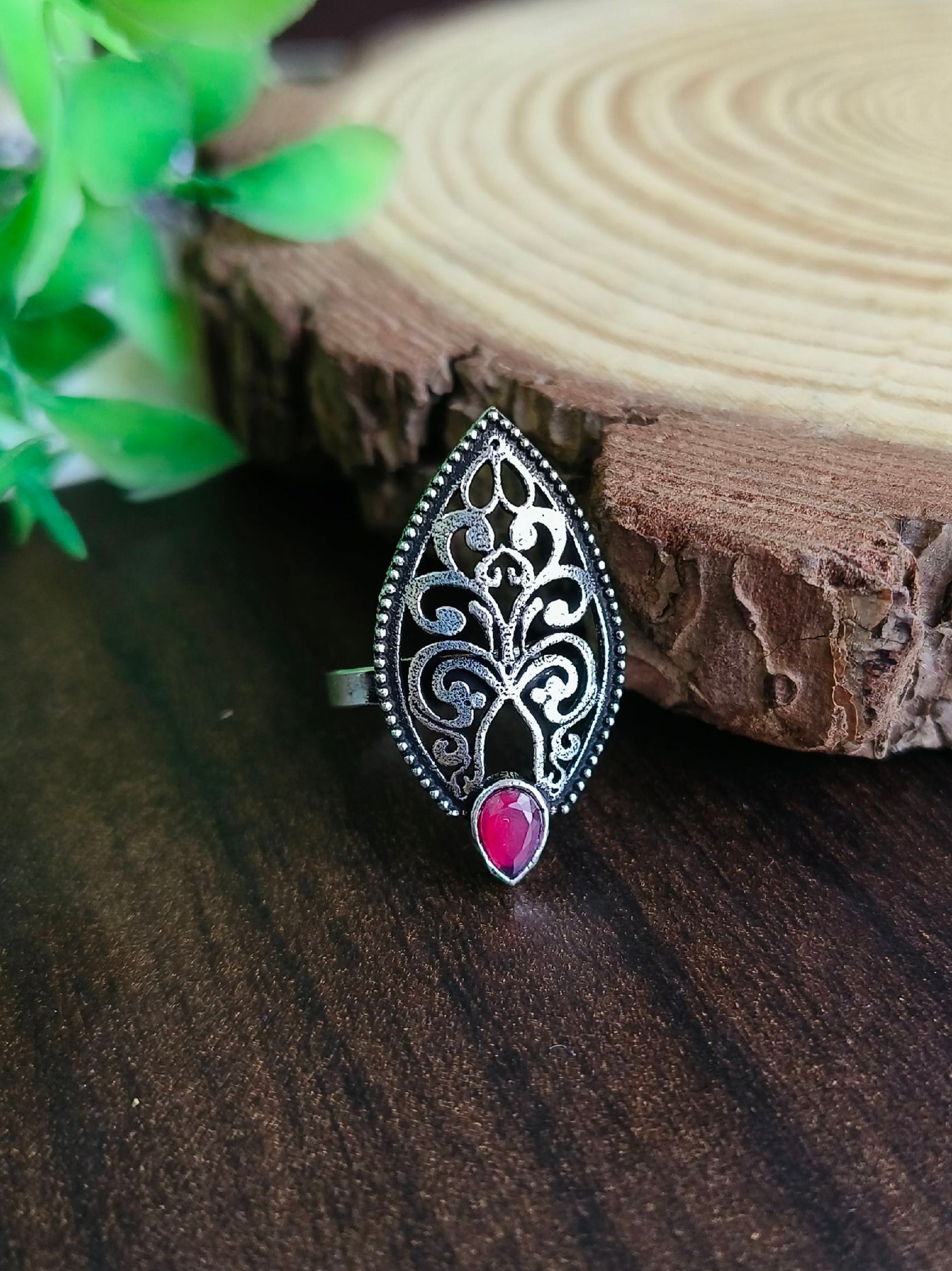 Antique Oxidized Silver Plated Brass Adjustable Ring