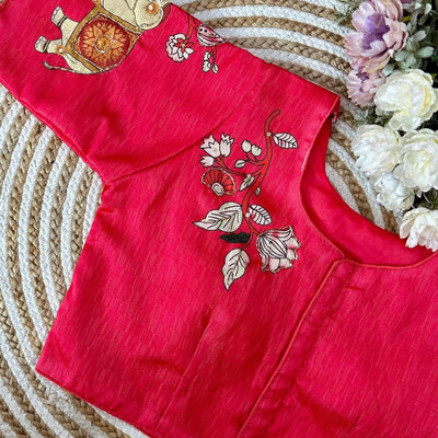 Elephant Print Cotton Silk Blouse: South Indian Elegance