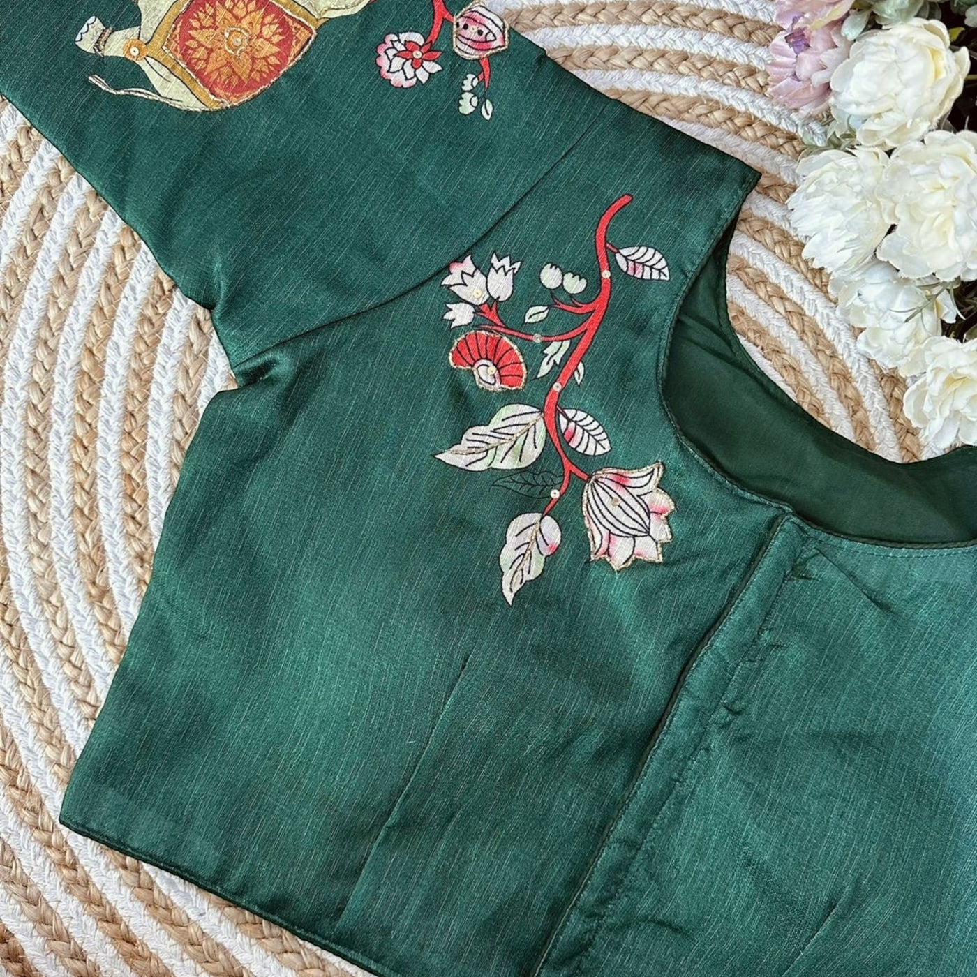 Elephant Print Cotton Silk Blouse: South Indian Elegance