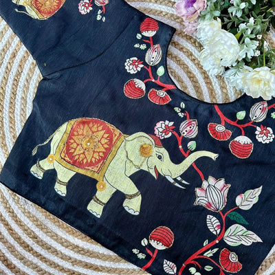 Elephant Print Cotton Silk Blouse: South Indian Elegance