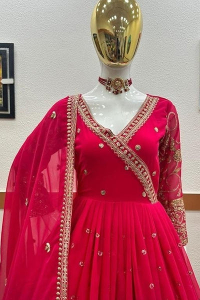 Rani Pink Embroidered Anarkali Gown with Dupatta – Elegant Festive Wear