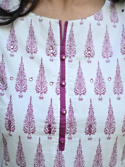 Purple Cotton Kurta Set with Hand Block Print