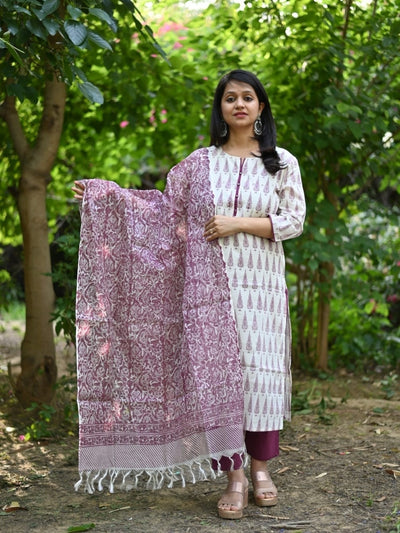 Purple Cotton Kurta Set with Hand Block Print