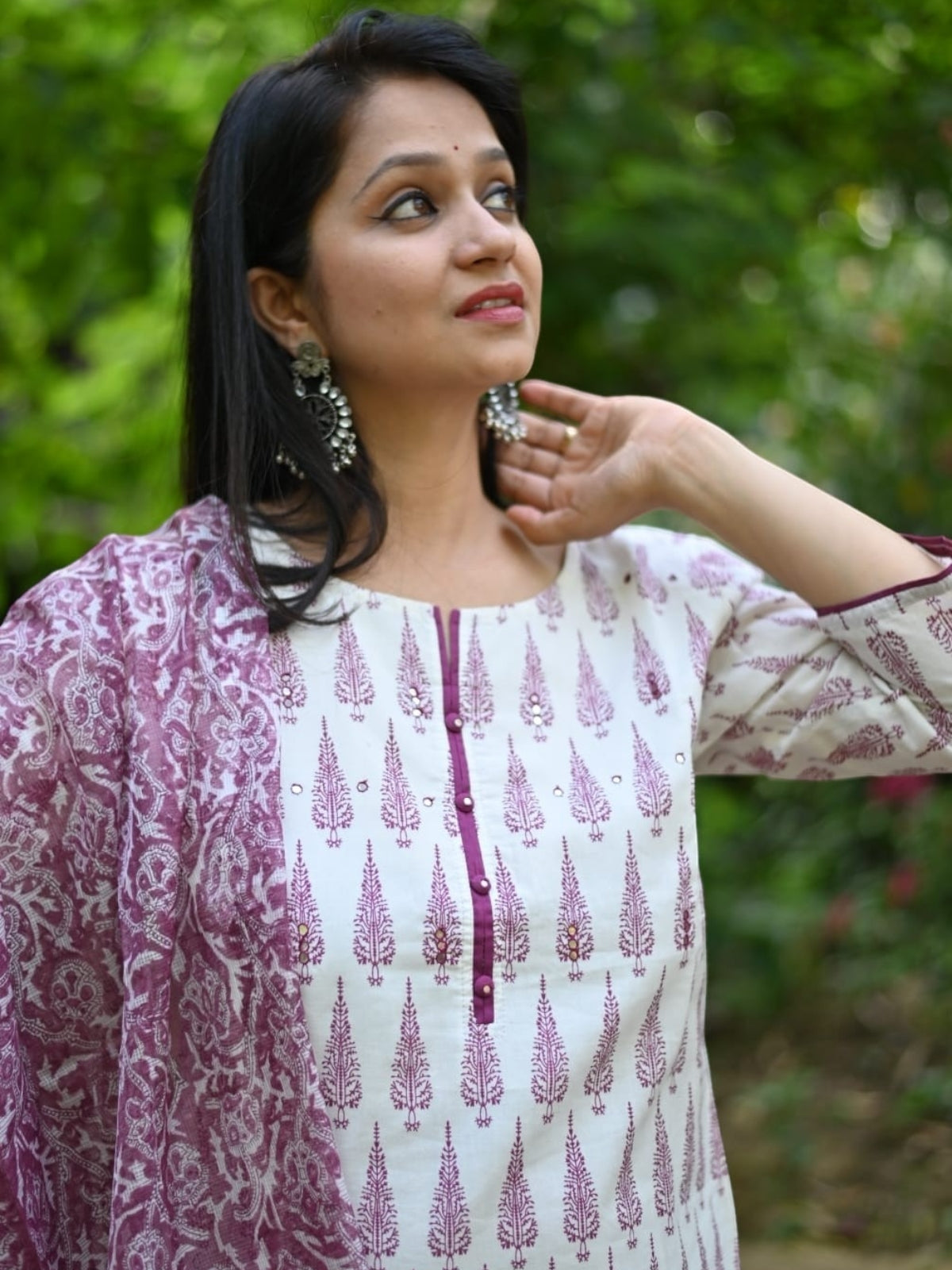 Purple Cotton Kurta Set with Hand Block Print