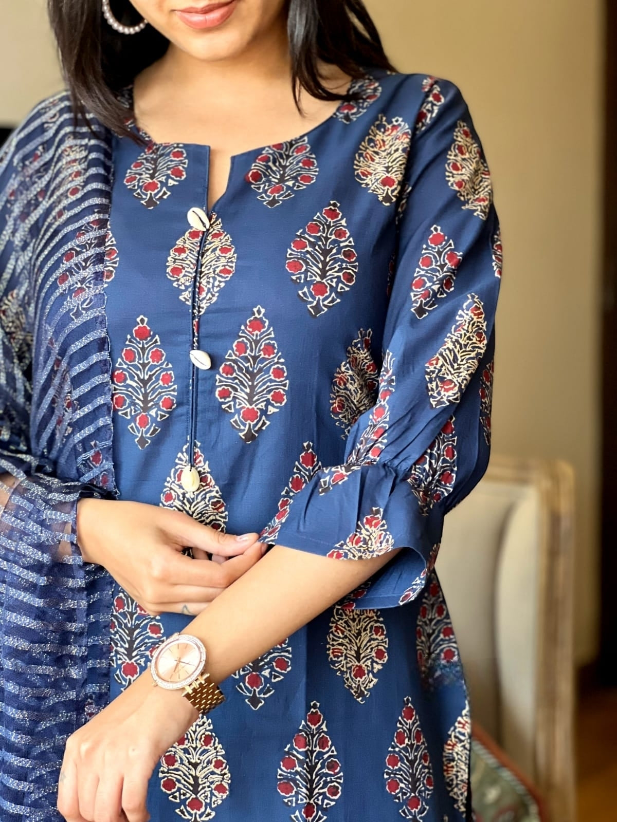 Blue Pure Cotton Kurta Set with Hand Block Print