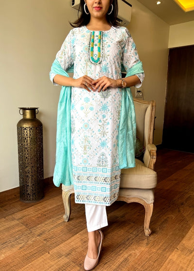 Pastel Blue Cotton Kurta Set with Chikankari Work