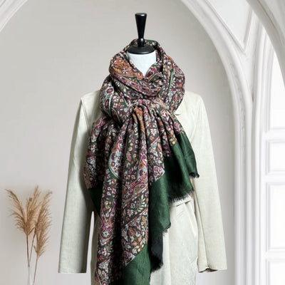 Authentic Handwoven Pashmina Kani Shawl – Luxury 100% Cashmere Scarf in Bottle Green shade – 100cm x 200cm – Traditional Kashmiri Art – Winter Wrap - Laasya Trends