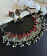 Oxidized Silver Plated Brass Necklace and Earrings