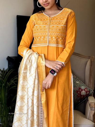 Cotton Slub Yellow Suit | Lightweight Indian Suit | Elegant Yellow Outfit | Summer Wear