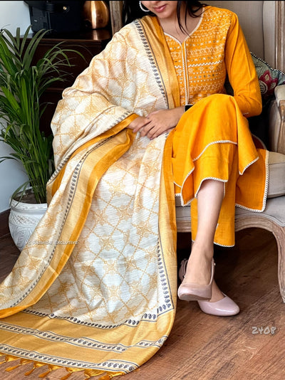 Cotton Slub Yellow Suit | Lightweight Indian Suit | Elegant Yellow Outfit | Summer Wear