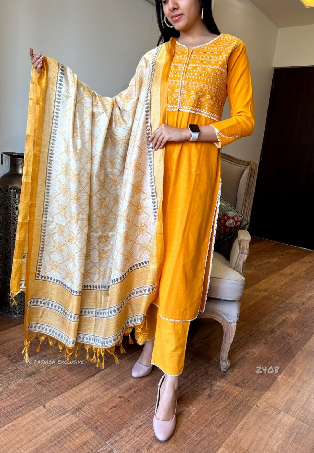 Cotton Slub Yellow Suit | Lightweight Indian Suit | Elegant Yellow Outfit | Summer Wear