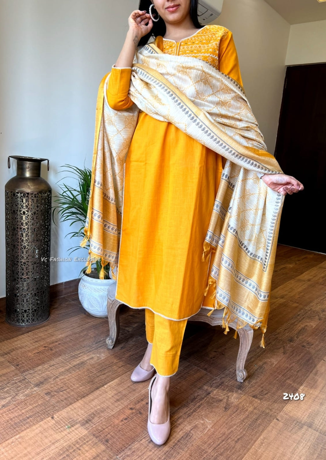 Cotton Slub Yellow Suit | Lightweight Indian Suit | Elegant Yellow Outfit | Summer Wear