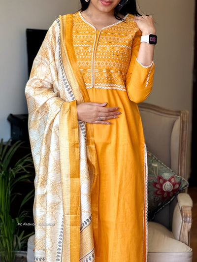 Cotton Slub Yellow Suit | Lightweight Indian Suit | Elegant Yellow Outfit | Summer Wear