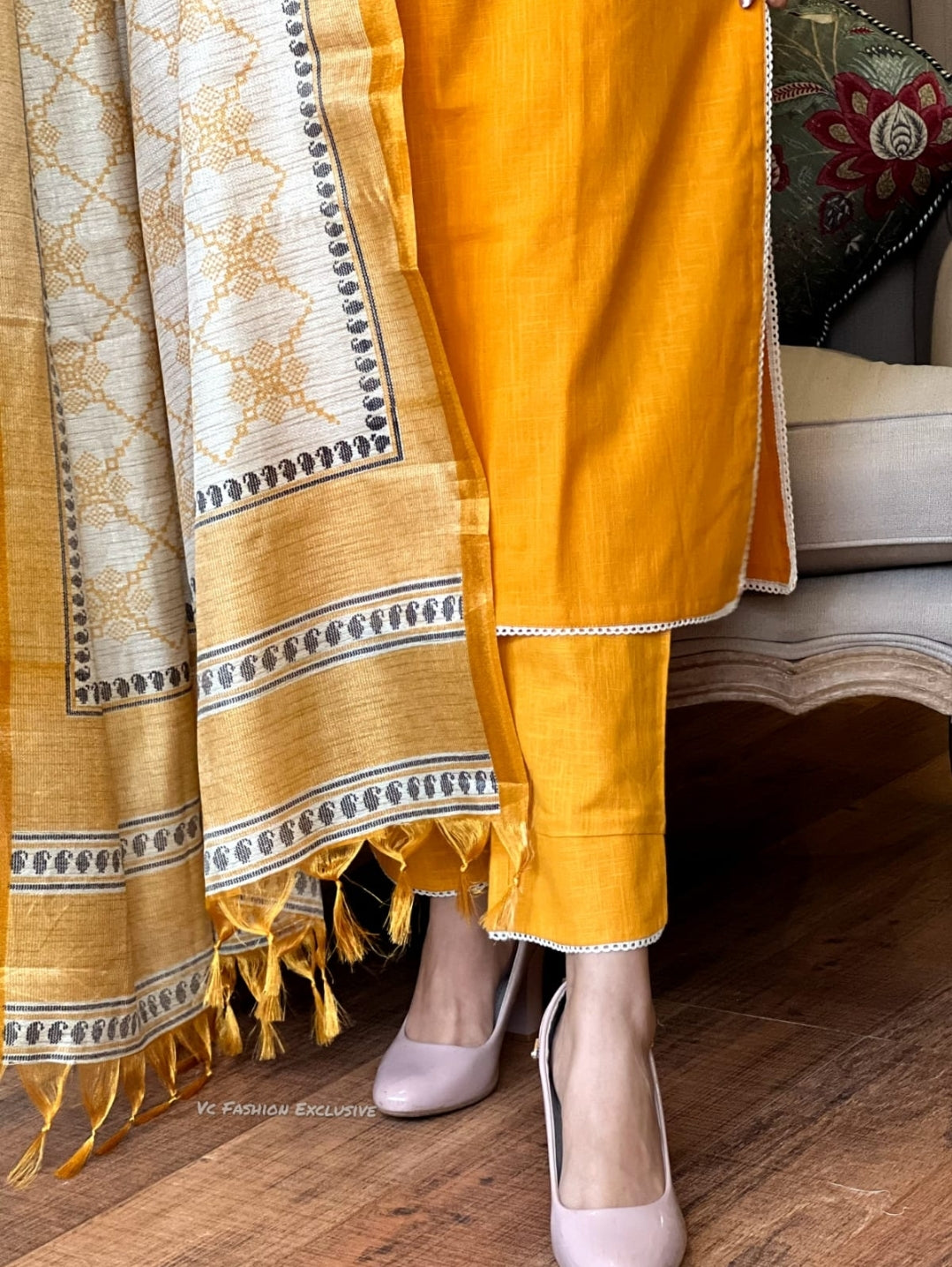 Cotton Slub Yellow Suit | Lightweight Indian Suit | Elegant Yellow Outfit | Summer Wear