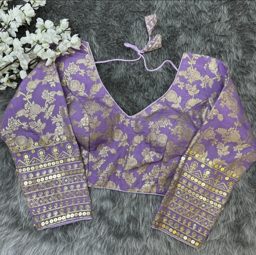 Dola Silk Blouse with Gold Print and Sequin Embellishments