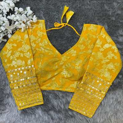 Dola Silk Blouse with Gold Print and Sequin Embellishments