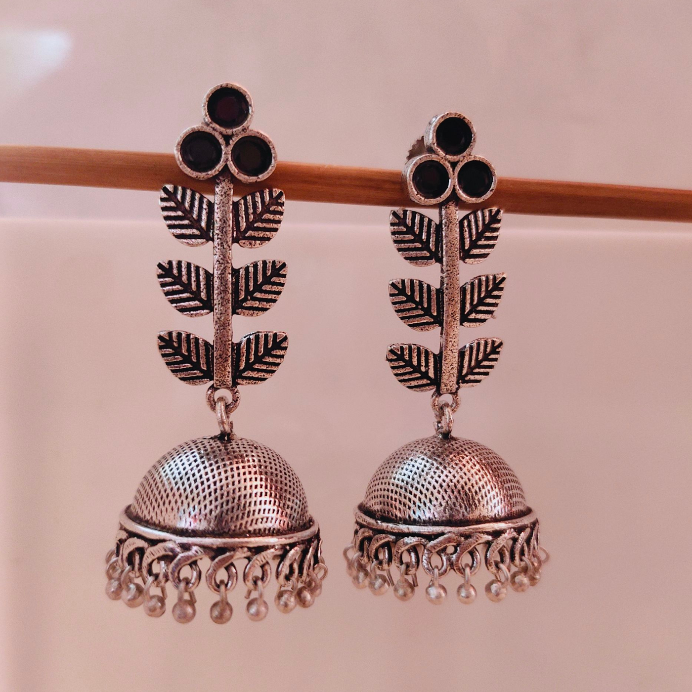 Oxidized Silver look alike Long Drop Jhumka Earring Set