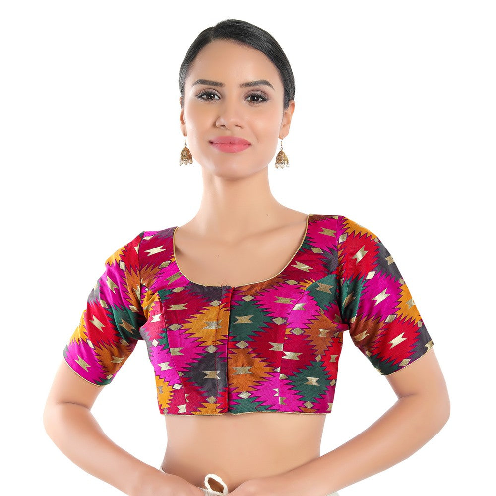 Readymade Saree Blouse / Padded Ikkat Print / Brocade Blouse