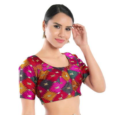 Readymade Saree Blouse / Padded Ikkat Print / Brocade Blouse