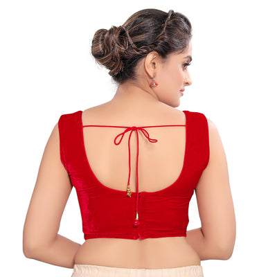 Premium Velvet Sleeveless Blouse with Deep Round Neckline – Elegant Readymade Blouse for Women