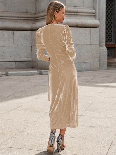 Surplice Puff Sleeve Midi Dress