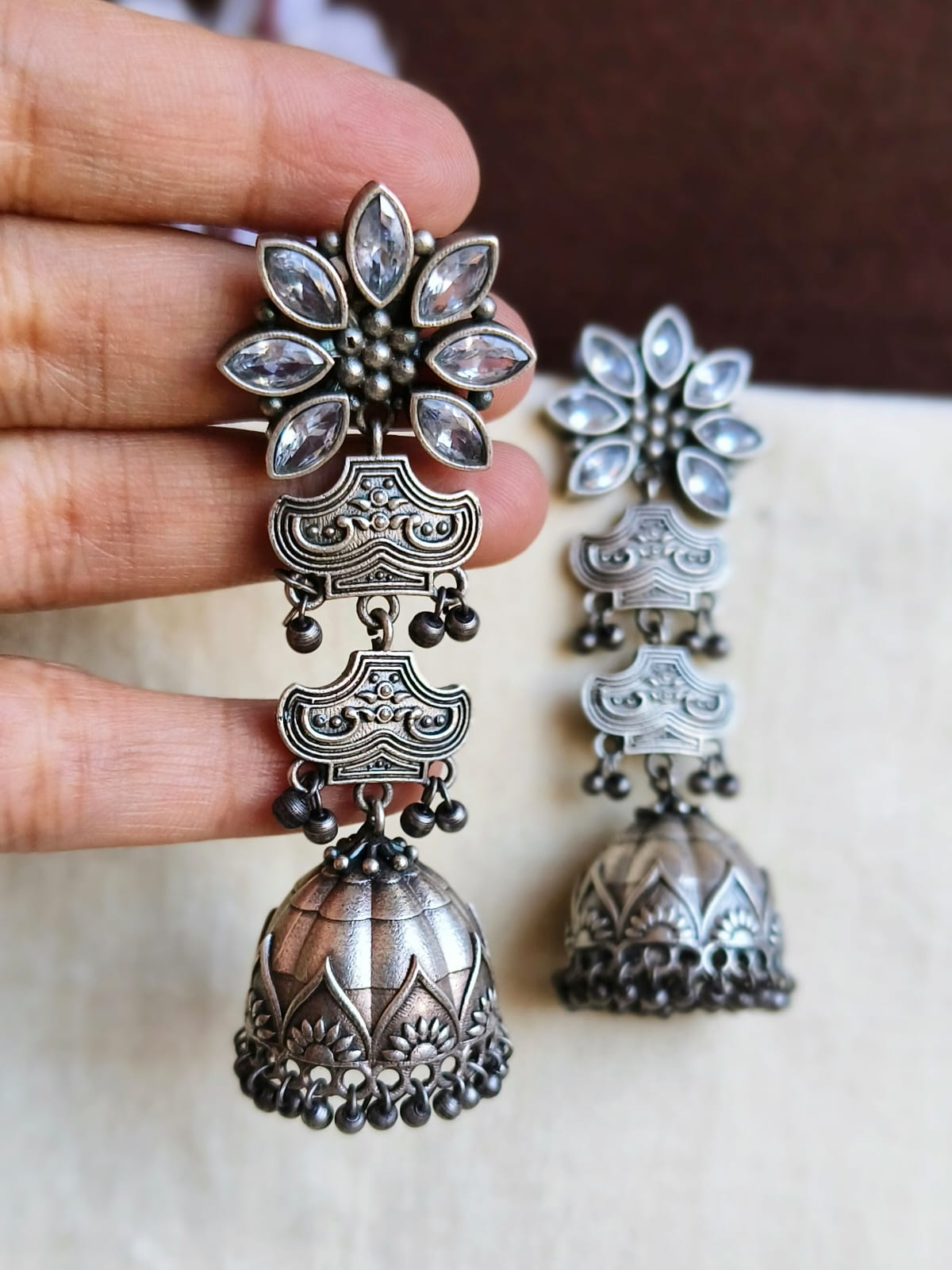 Oxidized Silver Plated Jhumkas