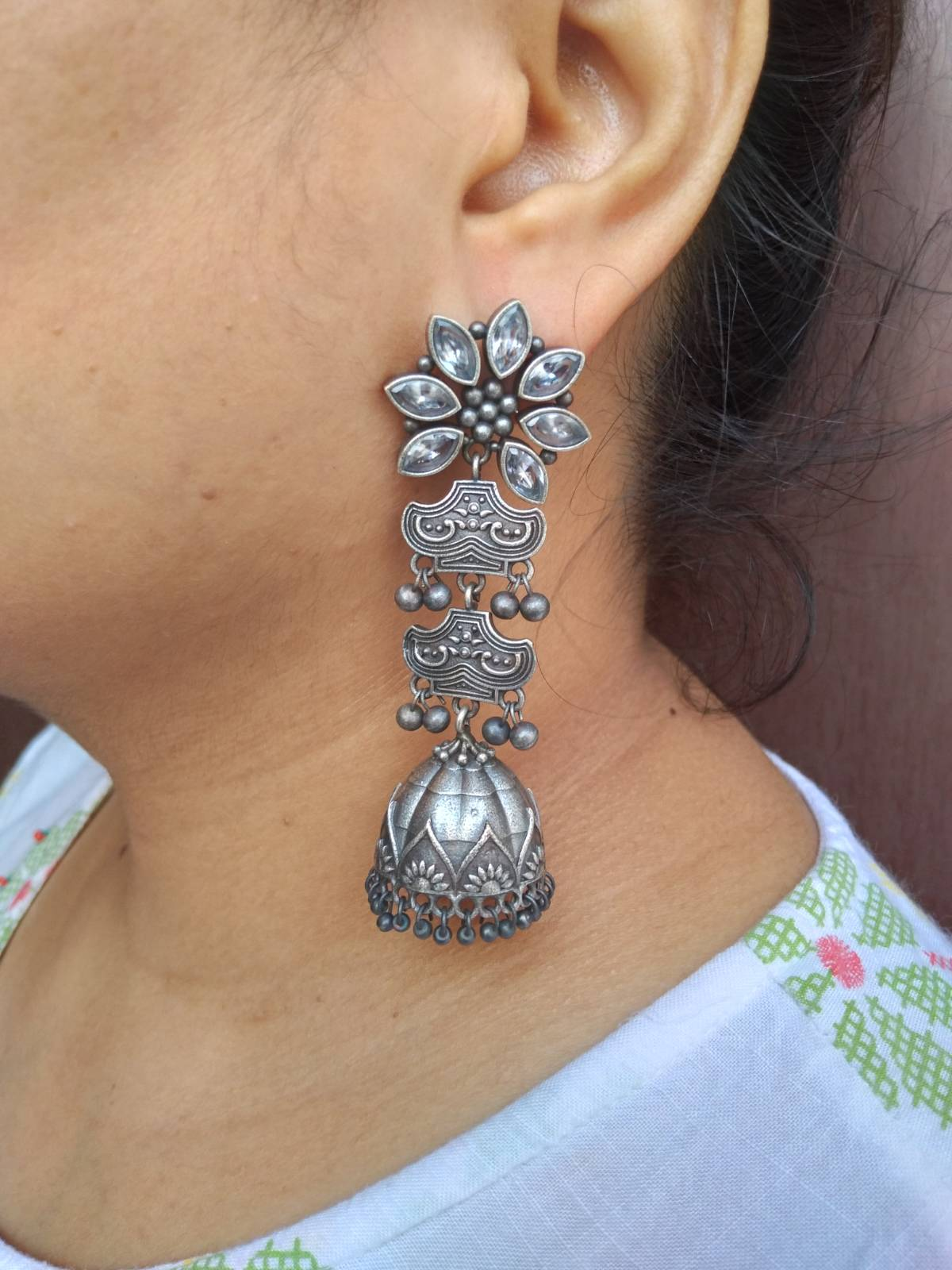 Oxidized Silver Plated Jhumkas