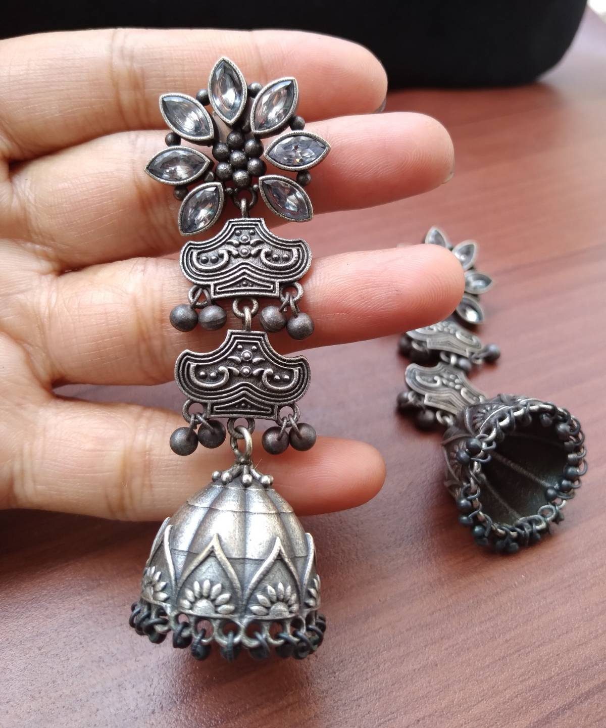 Oxidized Silver Plated Jhumkas