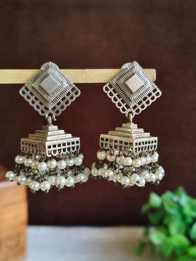 Oxidized Silver Plated Temple Jhumkas