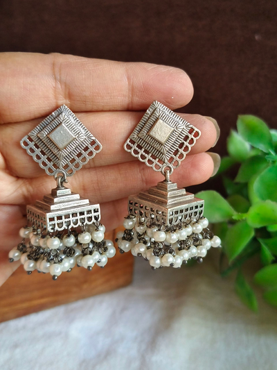 Oxidized Silver Plated Temple Jhumkas