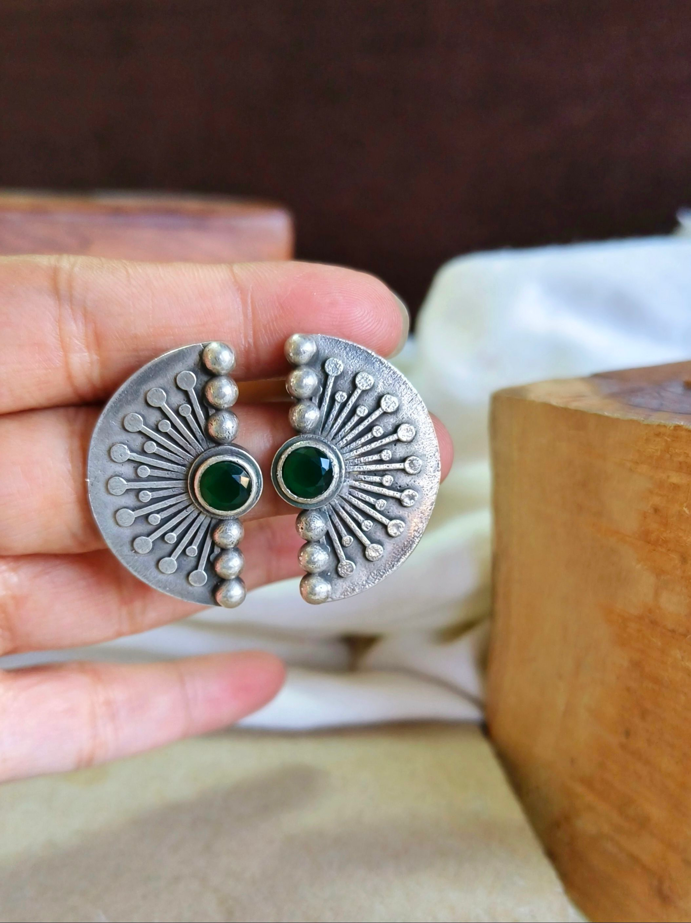 Oxidized Silver Plated Half-Moon Stud Earrings