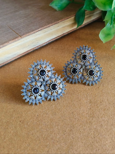 Oxidized Silver Plated Floral Stud Earrings