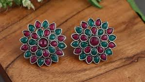 Oxidized Silver Plated Dual-Tone Floral Stud Earrings