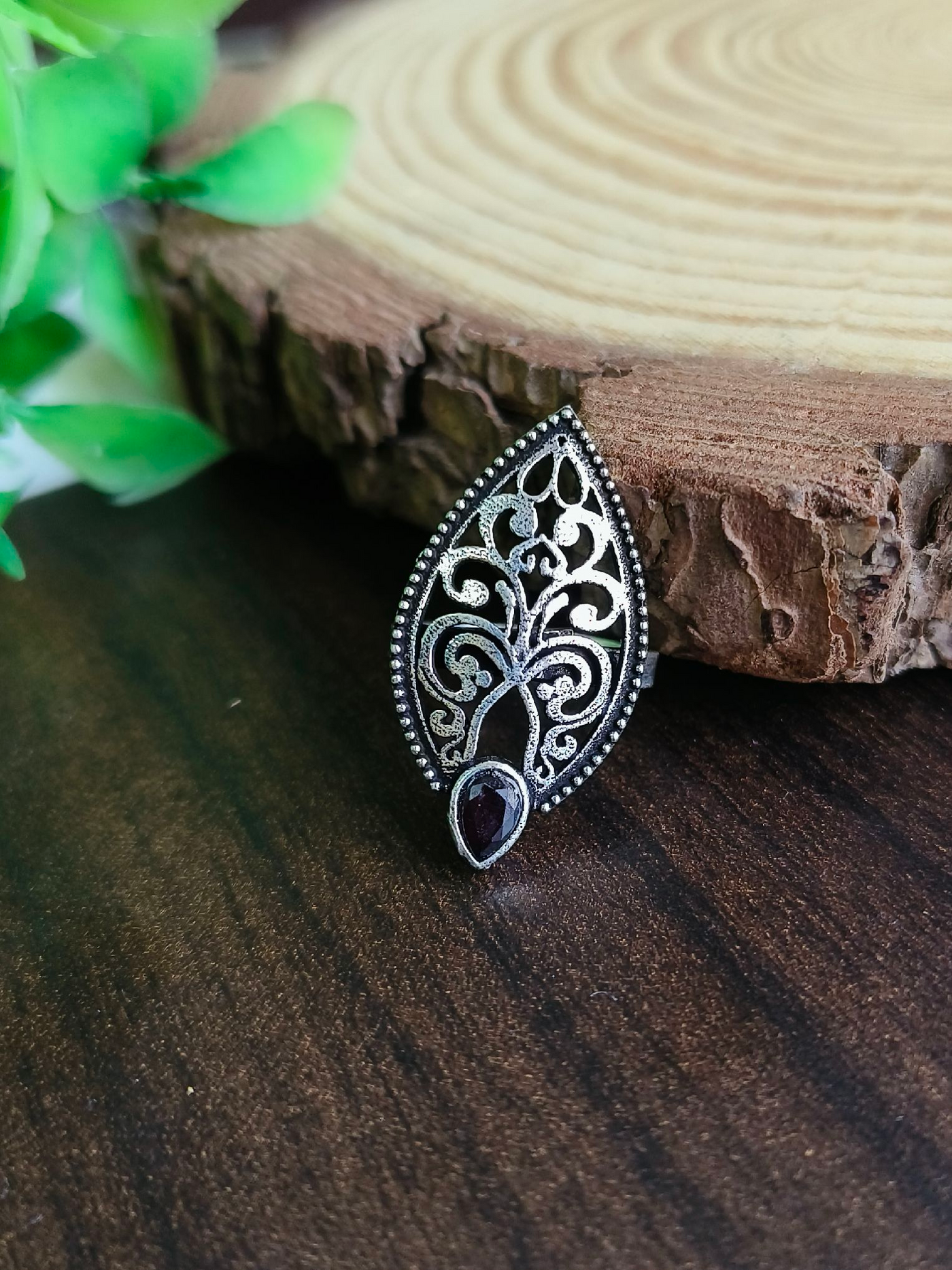 Antique Oxidized Silver Plated Brass Adjustable Ring