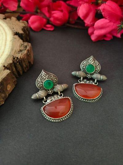 Oxidized Silver Plated Royal Drop Earrings