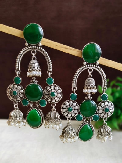Antique Oxidized Silver Plated Brass Earrings with Jhumka Design