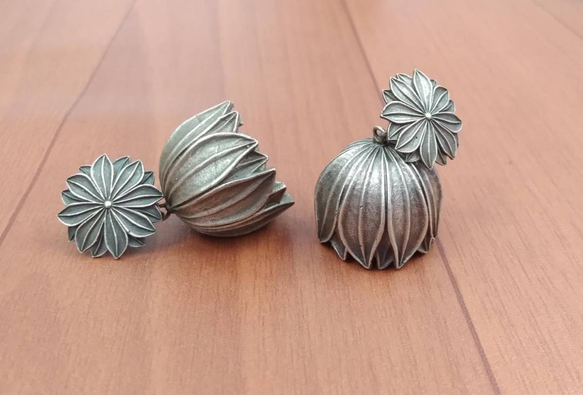 Oxidized Silver Plated Lotus Dome Earrings