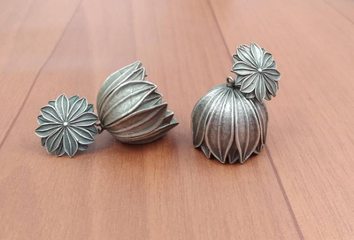 Oxidized Silver Plated Lotus Dome Earrings