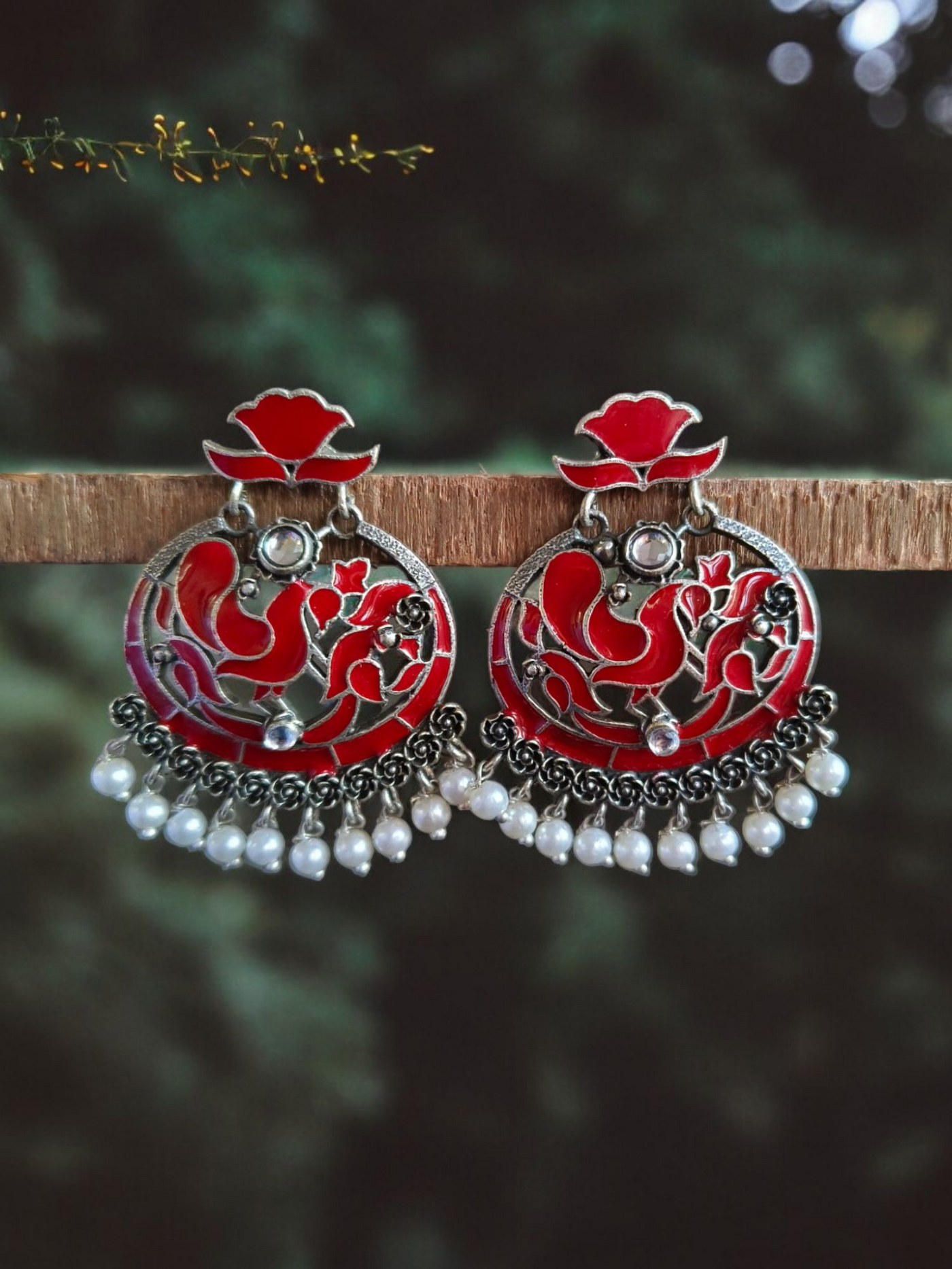 Oxidized Silver Plated Brass Earrings with Pearl