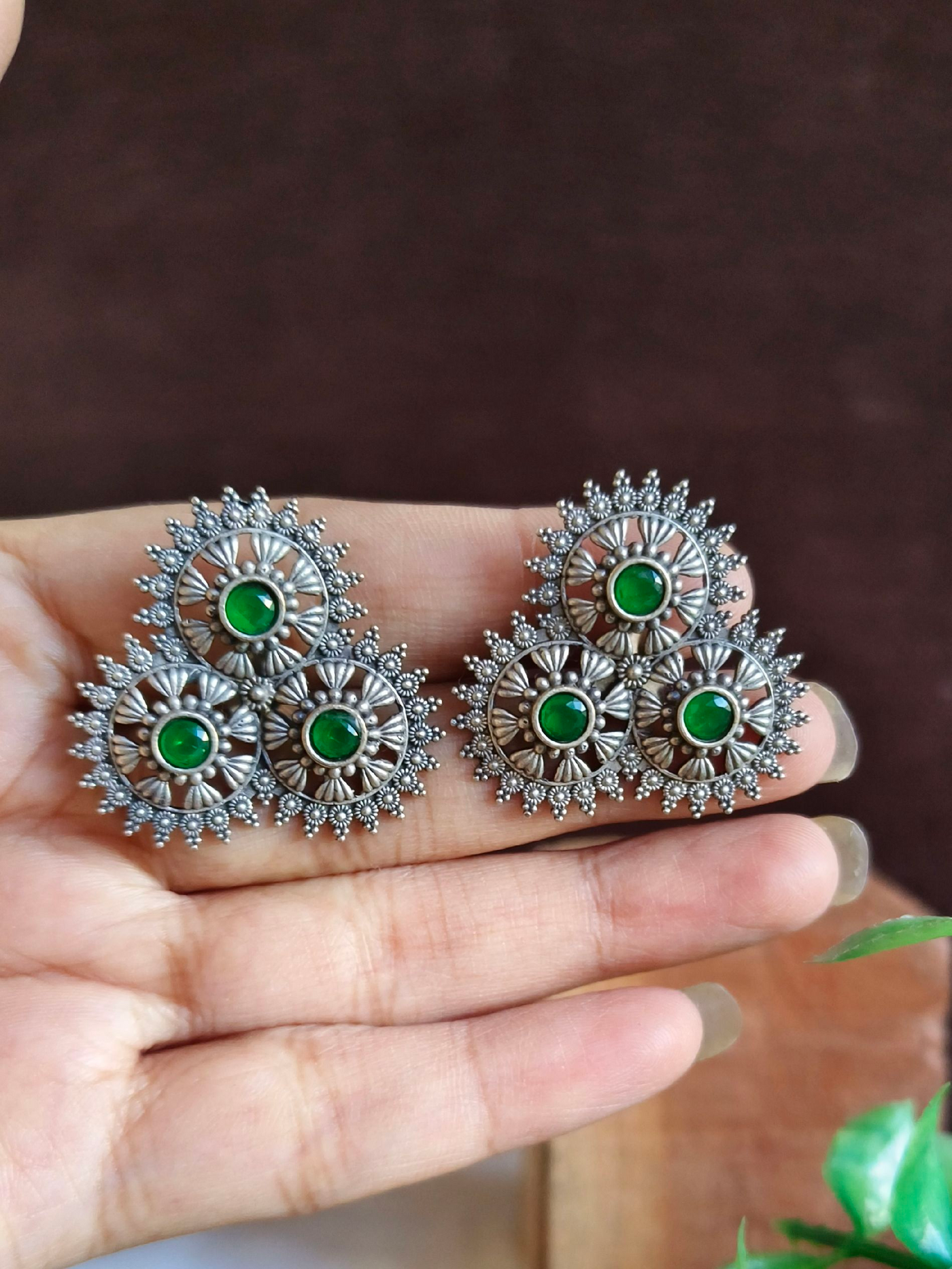 Oxidized Silver Plated Floral Stud Earrings