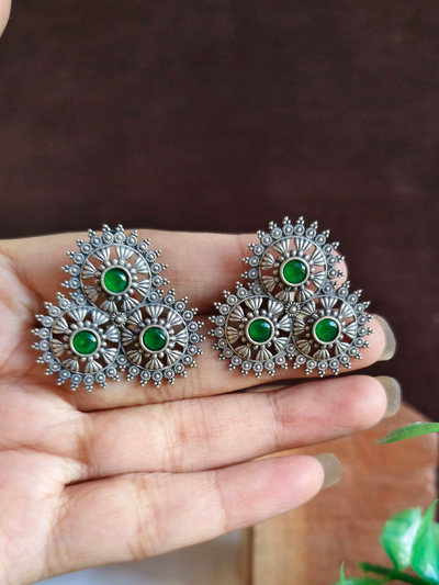Oxidized Silver Plated Floral Stud Earrings