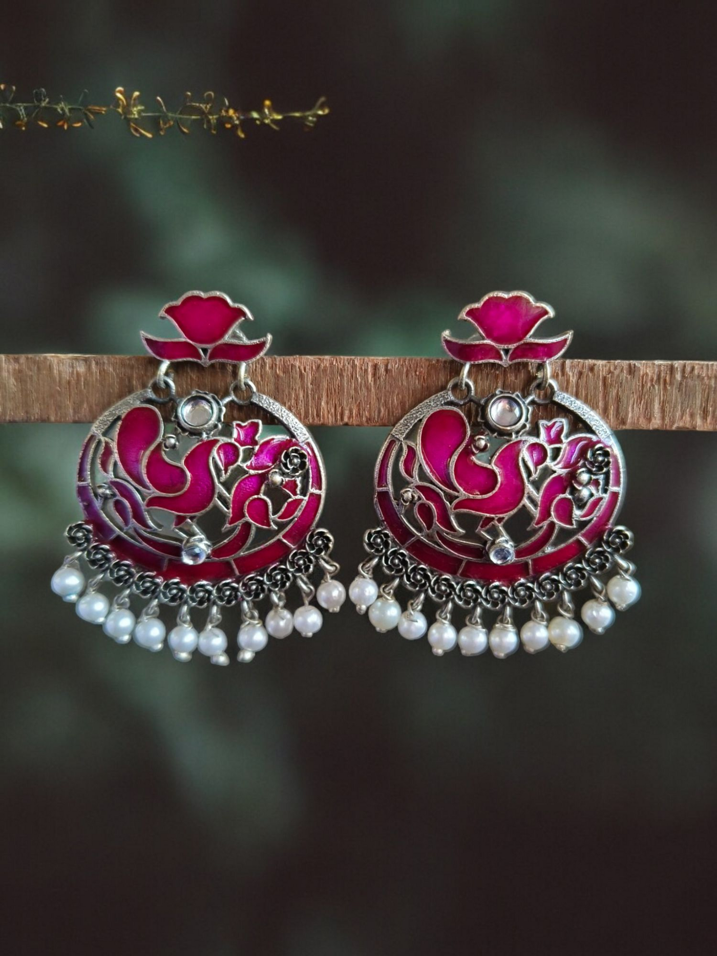 Oxidized Silver Plated Brass Earrings with Pearl