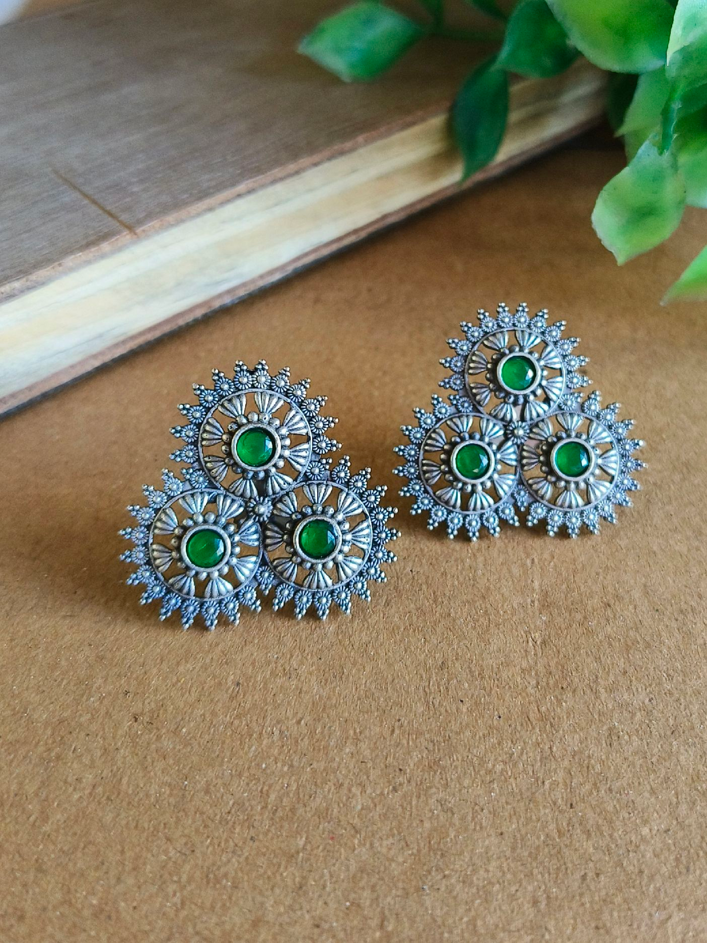 Oxidized Silver Plated Floral Stud Earrings