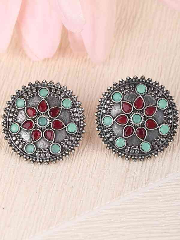 Antique Oxidized Silver Stud Earrings