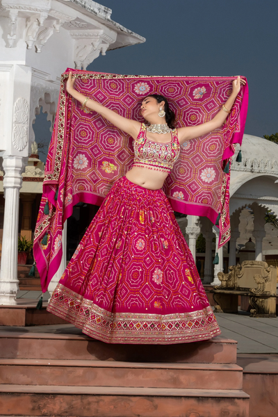 Bandhani Lehenga Choli with Hand Embroidered Blouse
