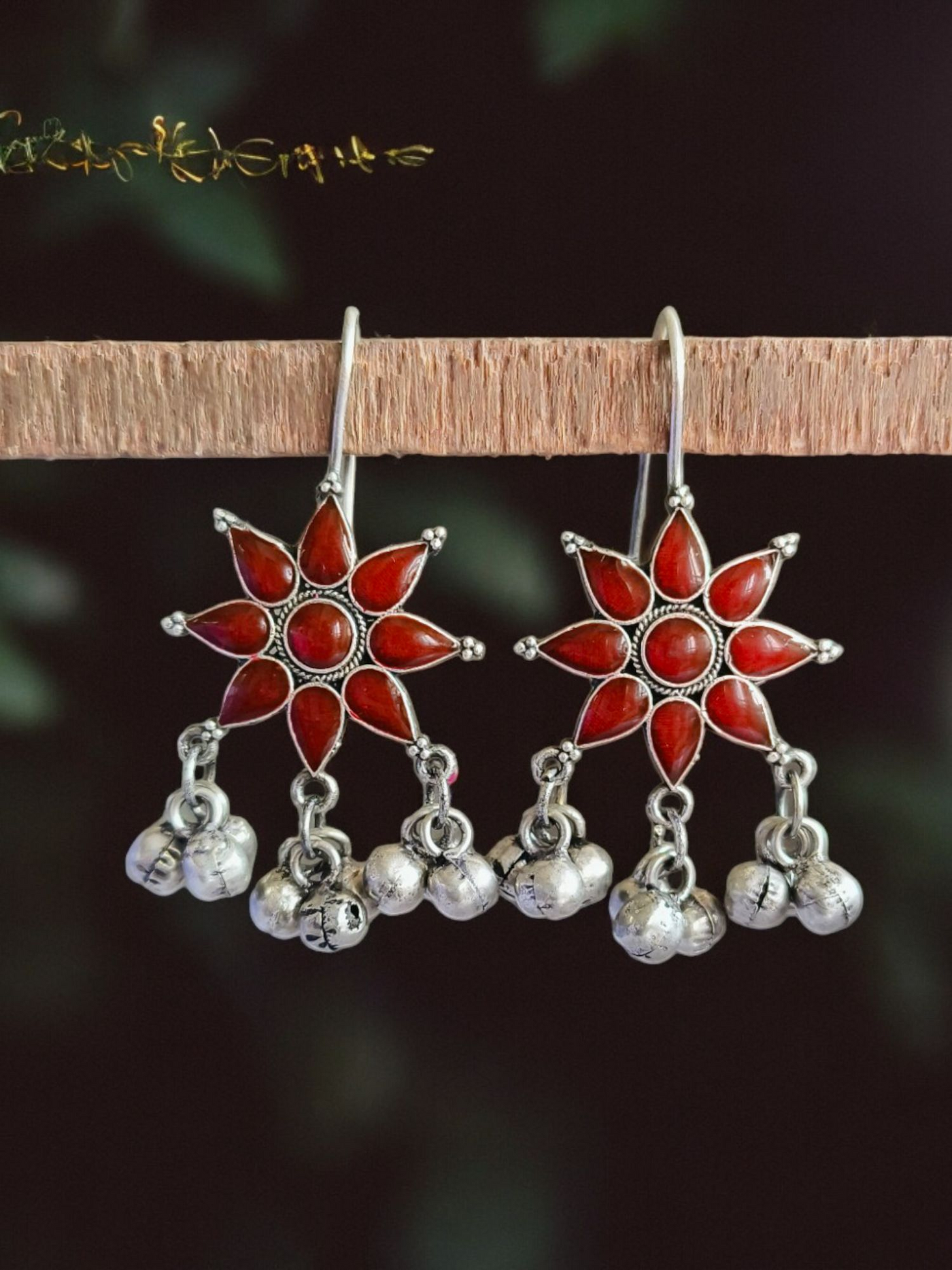 Antique Oxidized Silver Plated Brass Earrings with Flower Design