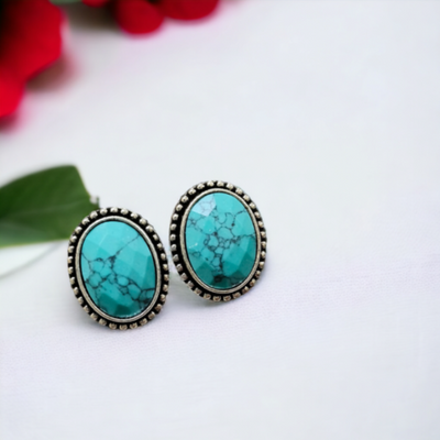 Oxidized Silver Plated Oval Stud Earrings